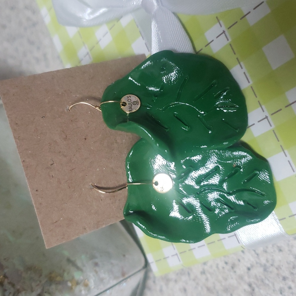 Green Leaf Clay Earrings